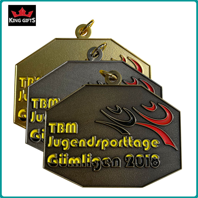 B014 - 2D sport soft enamel medal with Matt gold,antique silver and antique bronze plated.