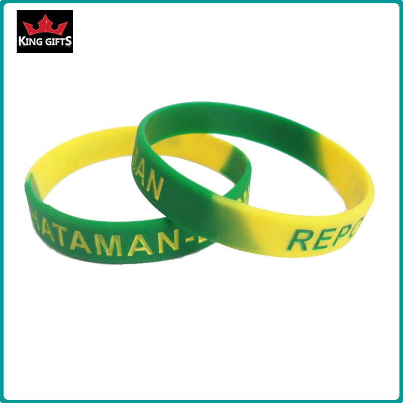 H010- 100% silicone wristband,debossed and fill in color,segmented