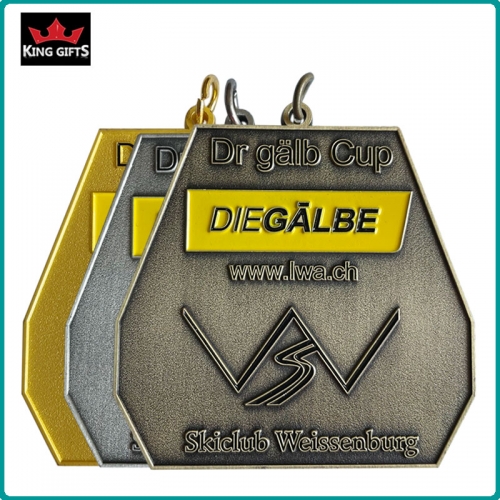 B003 - 2D medal with soft enamels and different plated finishes