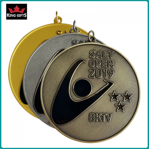 B008 - 2D medal with soft enamels,Matt gold,antique silver and antique bronze plated.