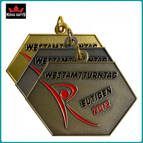 B010 - 2D medal with soft enamels,Matt gold,antique silver and antique bronze plated.