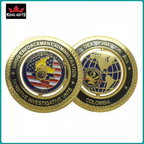C005 - 2-side 2D rotatable challengecoins,gold plated,soft enamel