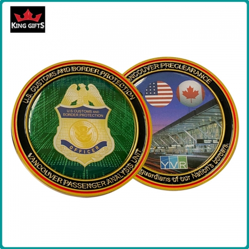 C019 -  2-sides 2D officer challenge coins,soft enamel with printed paper sticker,gold plated