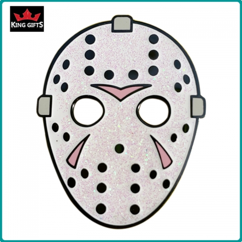 A030 -  White mask pin (hard enamel+glitter)
