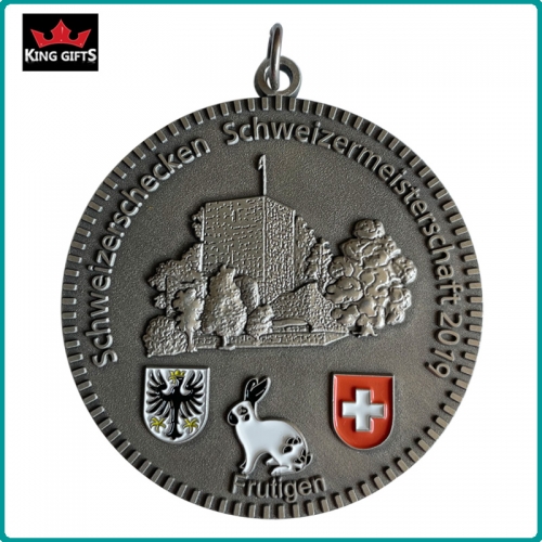 B028 - Custom 3D soft enamel medal with antique silver plated