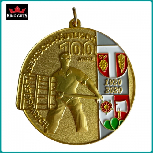 B032 - Custom 3D soft enamel medal with Matt gold plated