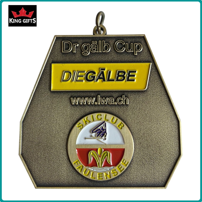 B001 - 2D medal with soft enamels and different plated finishes