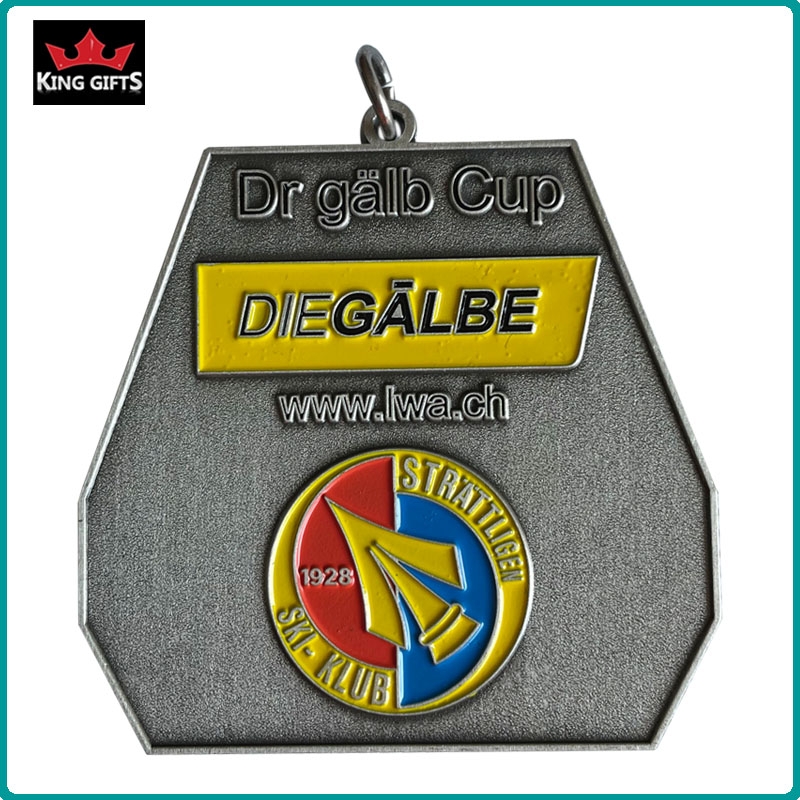B004 - 2D medal with soft enamels,Matt gold,antique silver and antique bronze plated.