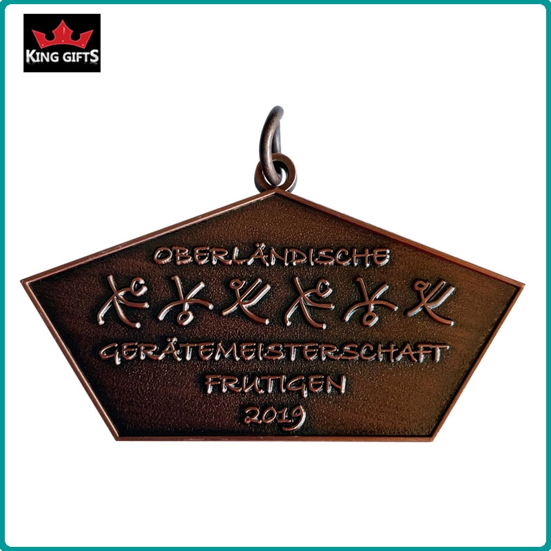 B020 - Custom 2D medal with Matt gold, antique silver and antique copper plated.