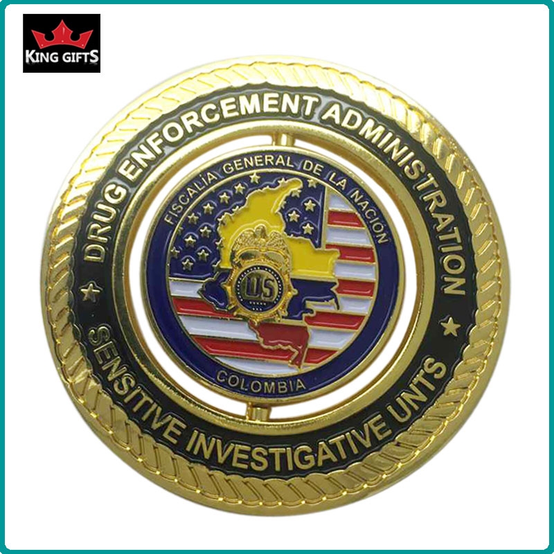 C005 - 2-side 2D rotatable challengecoins,gold plated,soft enamel