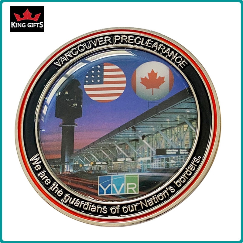 C018 -  2-sides 2D officer challenge coins,soft enamel with printed paper sticker ,silver plated