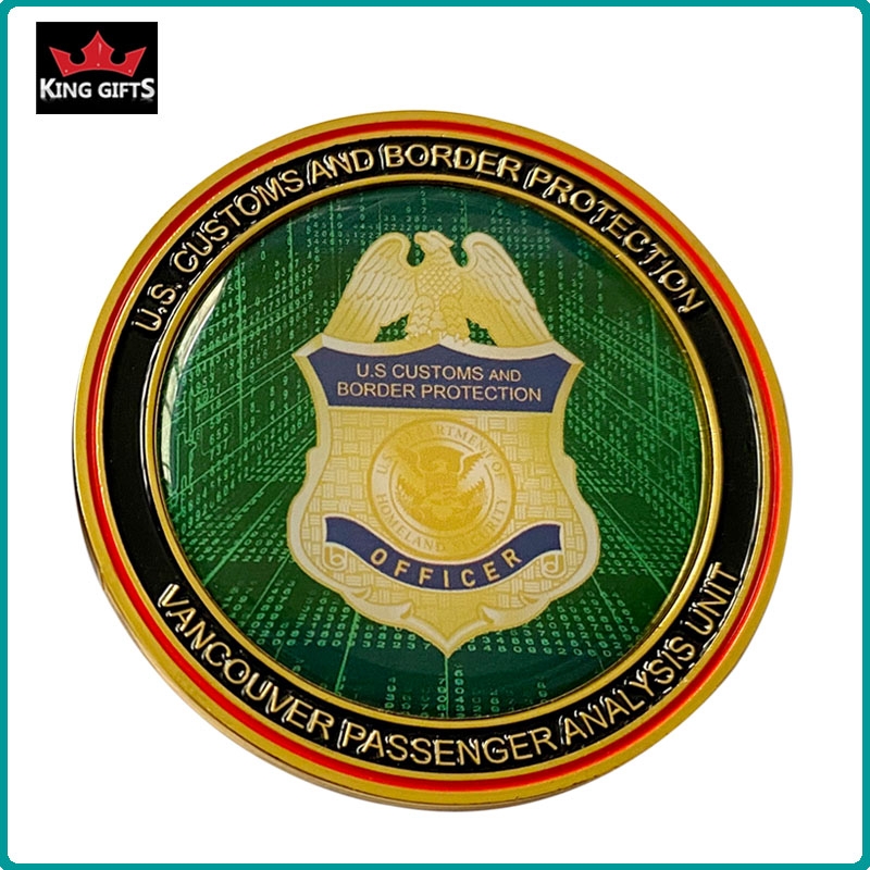 C019 -  2-sides 2D officer challenge coins,soft enamel with printed paper sticker,gold plated