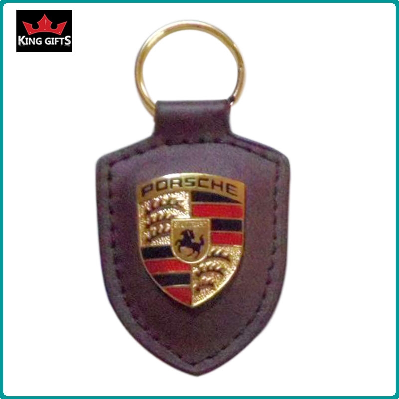 D014 - Custom leather keyring with metal porshe logo