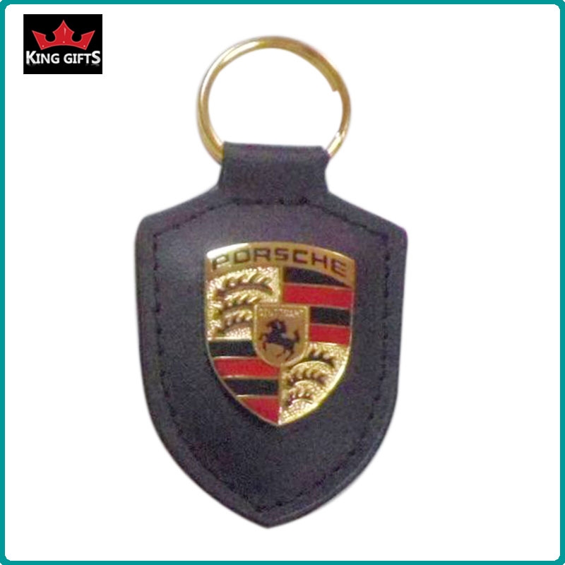 D015 - Custom leather keyring with metal porshe logo