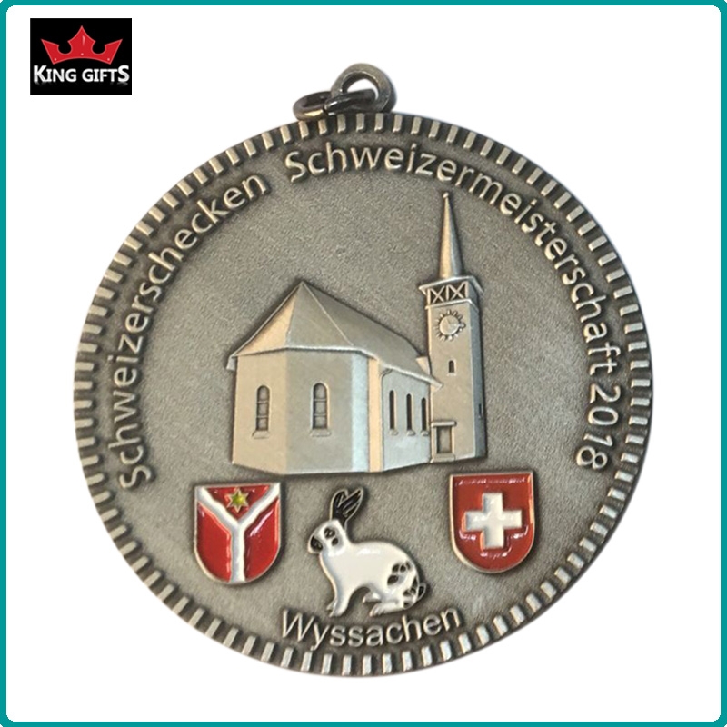 B029 - Custom 2D soft enamel medal with antique silver plated