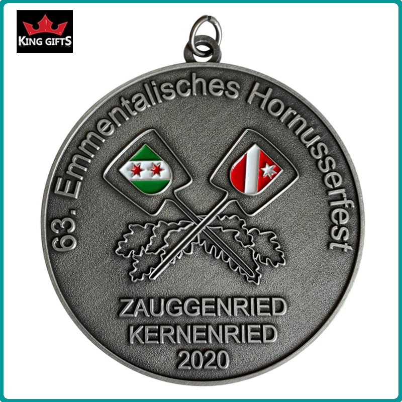 B026 - Custom 3D soft enamel medal with antique silver plated