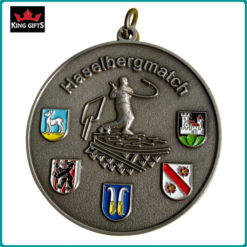 B027 - Custom 3D soft enamel medal with antique silver plated