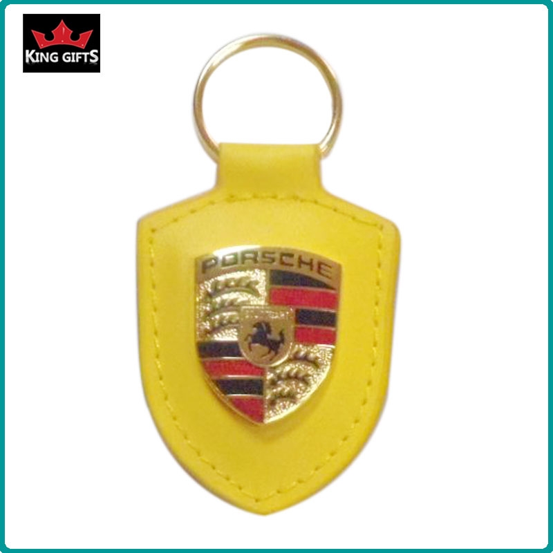 D016 - Custom leather keyring with metal porshe logo