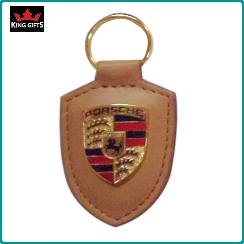D016 - Custom leather keyring with metal porshe logo