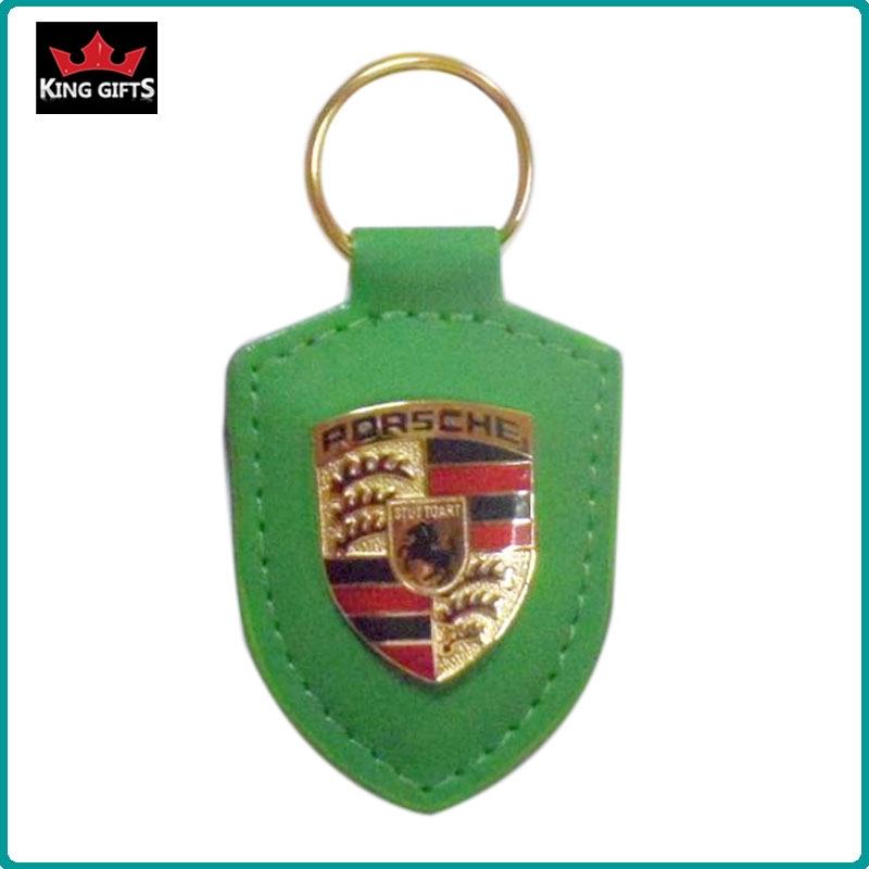 D016 - Custom leather keyring with metal porshe logo